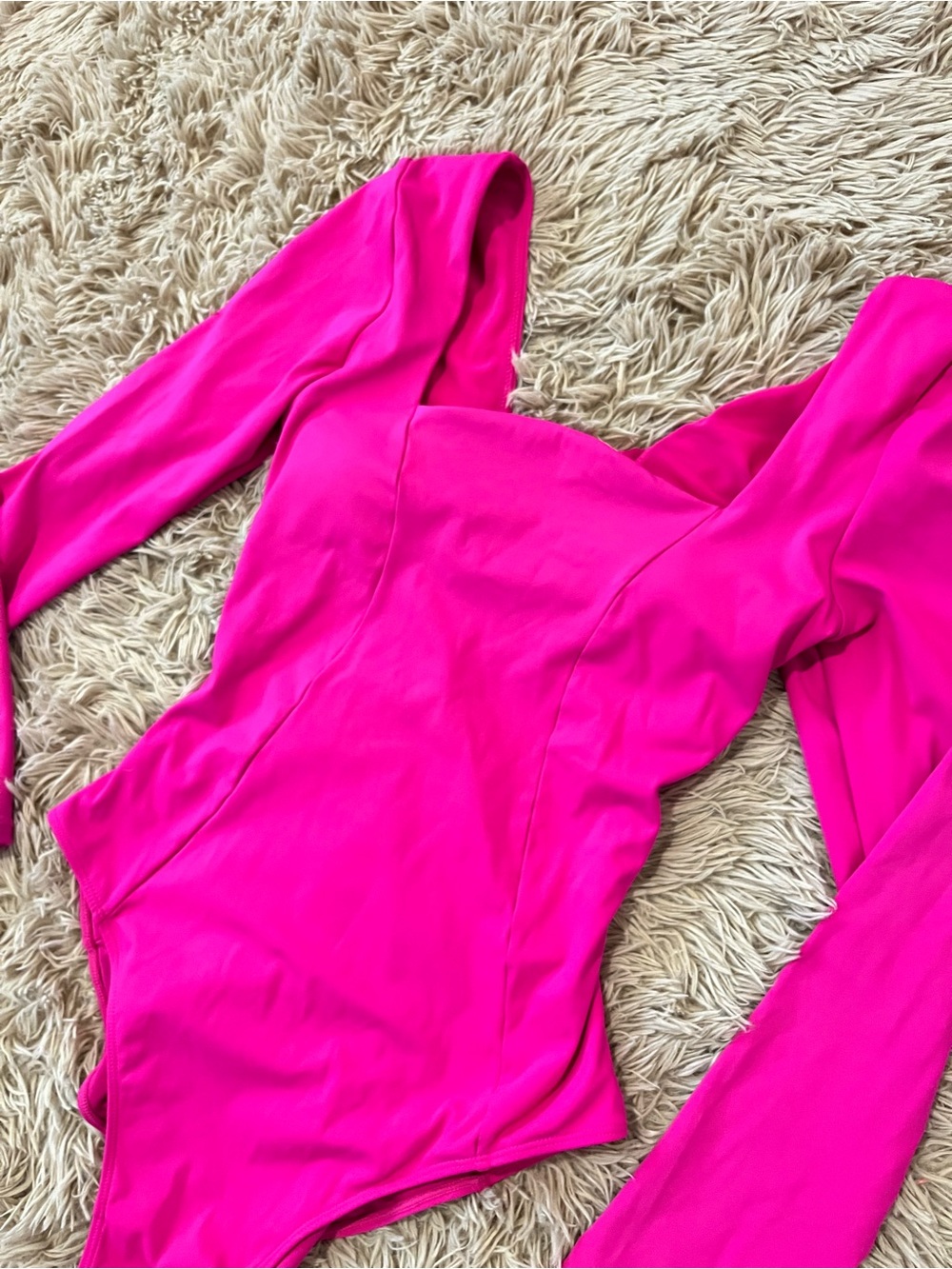 TA3 Squarey Pink Long Sleeve Lace-Up Back One-Piece Bodysuit L - Picture 3 of 7